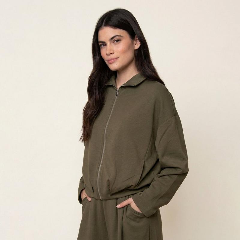 Oak & Ivy Women's Midora Bubble Hem Soft Knit Full-Zip Sweatshirt