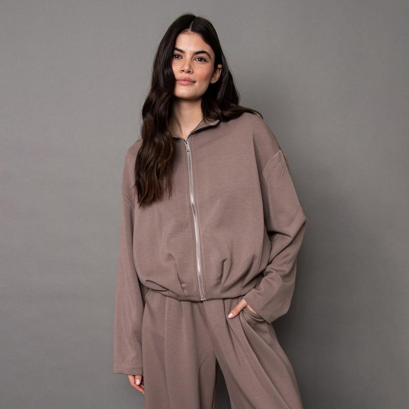 Oak & Ivy Women's Midora Bubble Hem Soft Knit Full-Zip Sweatshirt
