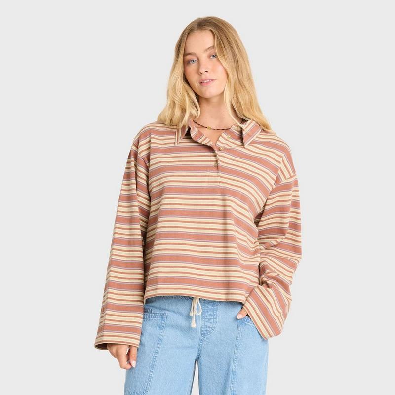 Billabong Polo &agrave; manches longues Sugar Stripe pour femmes