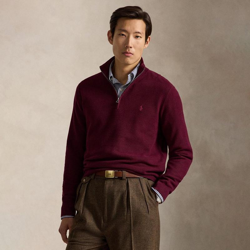Polo Ralph Lauren Men's Mesh-Knit Cotton Quarter-Zip Sweater
