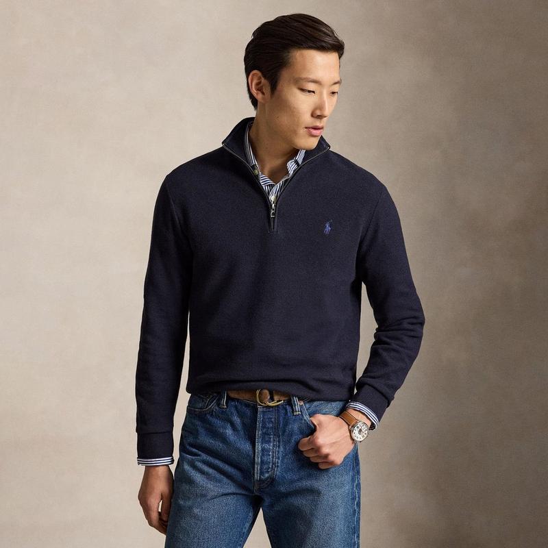 Polo Ralph Lauren Men's Mesh-Knit Cotton Quarter-Zip Sweater