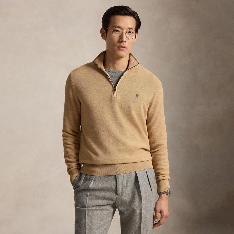 Polo Ralph Lauren Men's Mesh-Knit Cotton Quarter-Zip Sweater