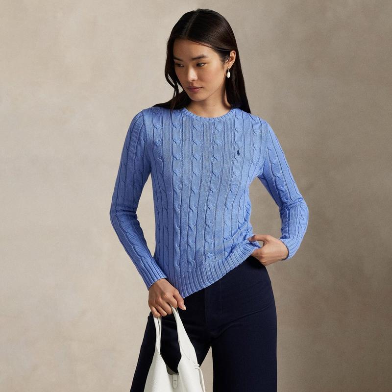 Polo Ralph Lauren Chandail &agrave; col ras du cou en tricot de coton torsad&eacute; pour femmes