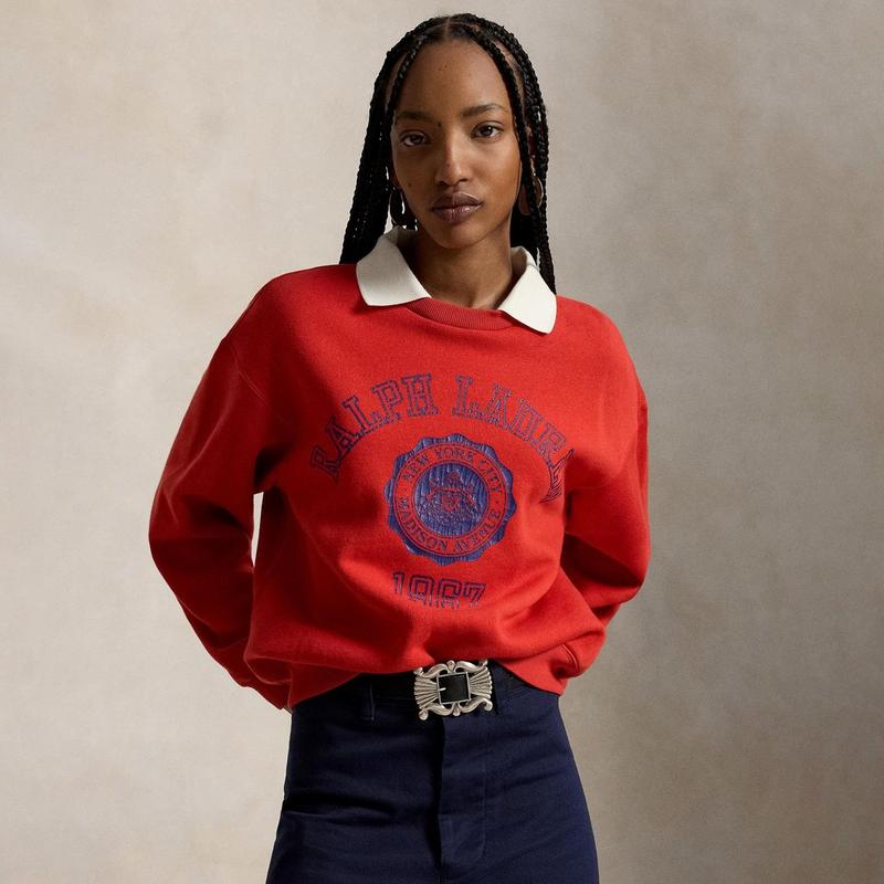 Polo Ralph Lauren Women's Crest Polo-Collar Fleece Crew Sweatshirt