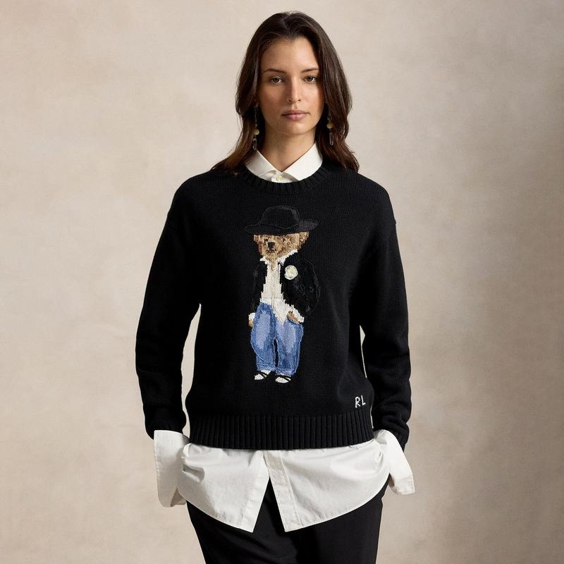Polo Ralph Lauren Women's Holiday Polo Bear Cotton Crew Neck Sweater