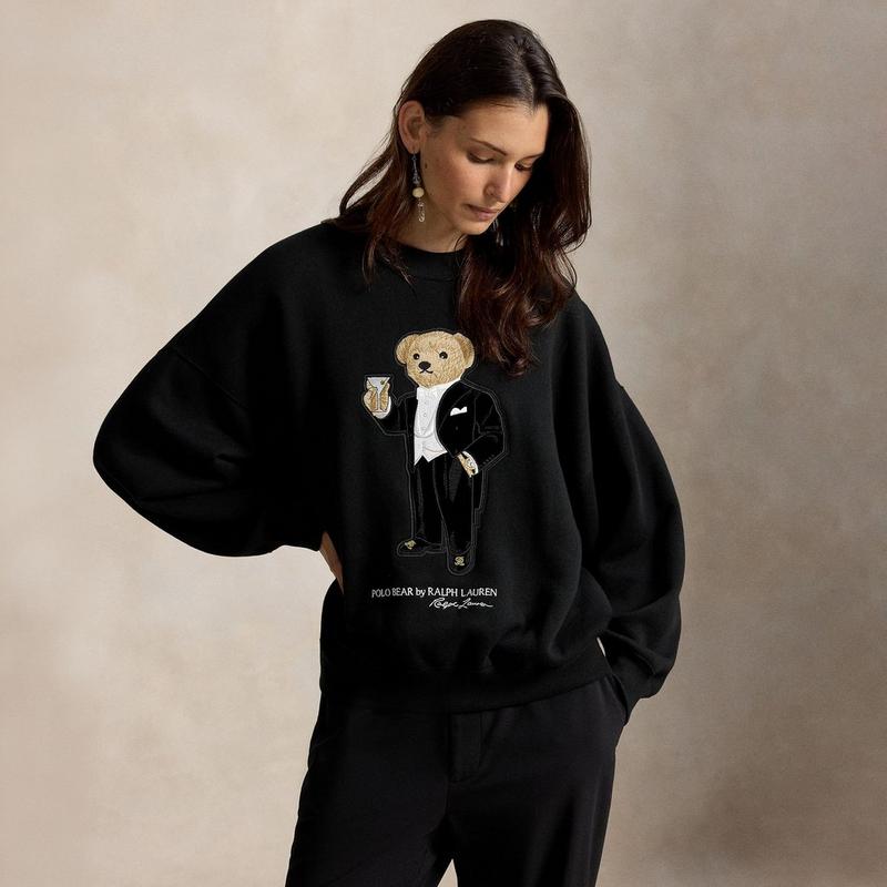 Polo Ralph Lauren Women's Martini Polo Bear-Patch Fleece Crew Neck Sweatshirt