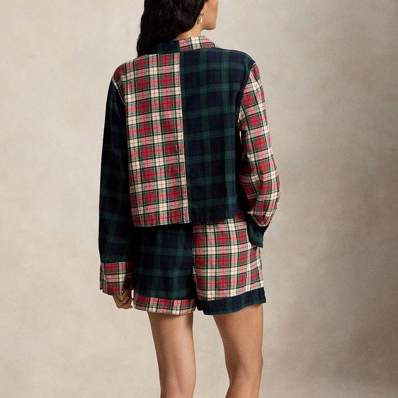 Polo Ralph Lauren Women's Plaid Flannel Crop Top + Boxer Two-Piece PJ Set