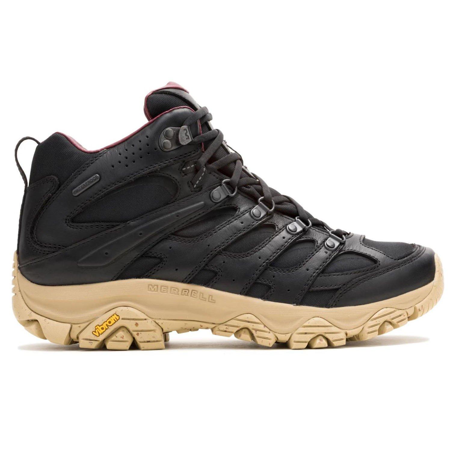Merrell | Men's Moab 3 Luxe Leather Mid Waterproof Hiking Boots, Black Tan, Size 13