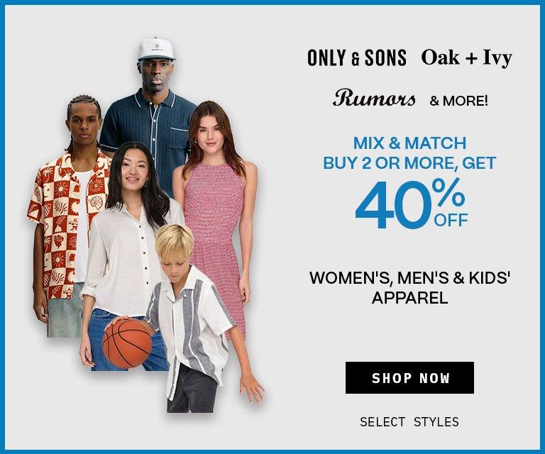 Buy 2 or More, Get 40% Off Lifestyle Apparel