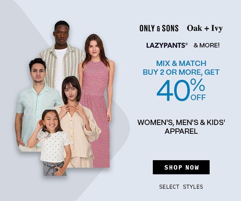 Buy 2 or More, Get 40% Off Apparel