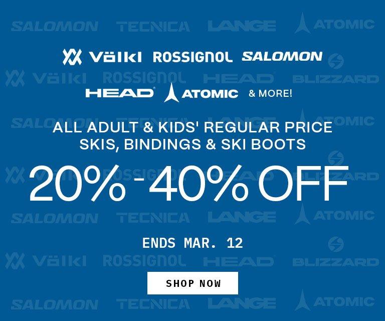 20% - 40% Off Skis, Bindings & Ski Boots