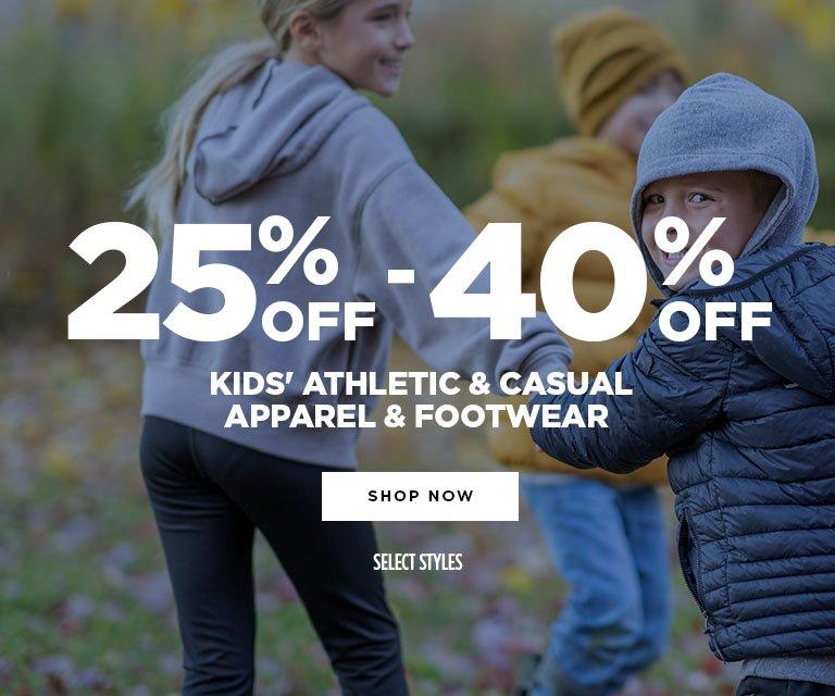 25% - 40% Off Kids' Athletic & Casual Apparel & Footwear