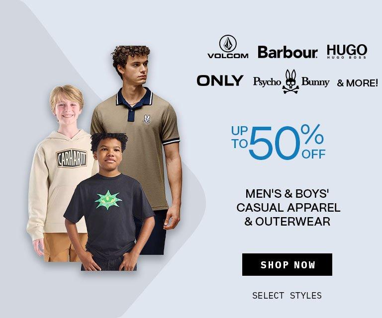 Up to 50% Off Men's & Boys' Casual Apparel & Outerwear