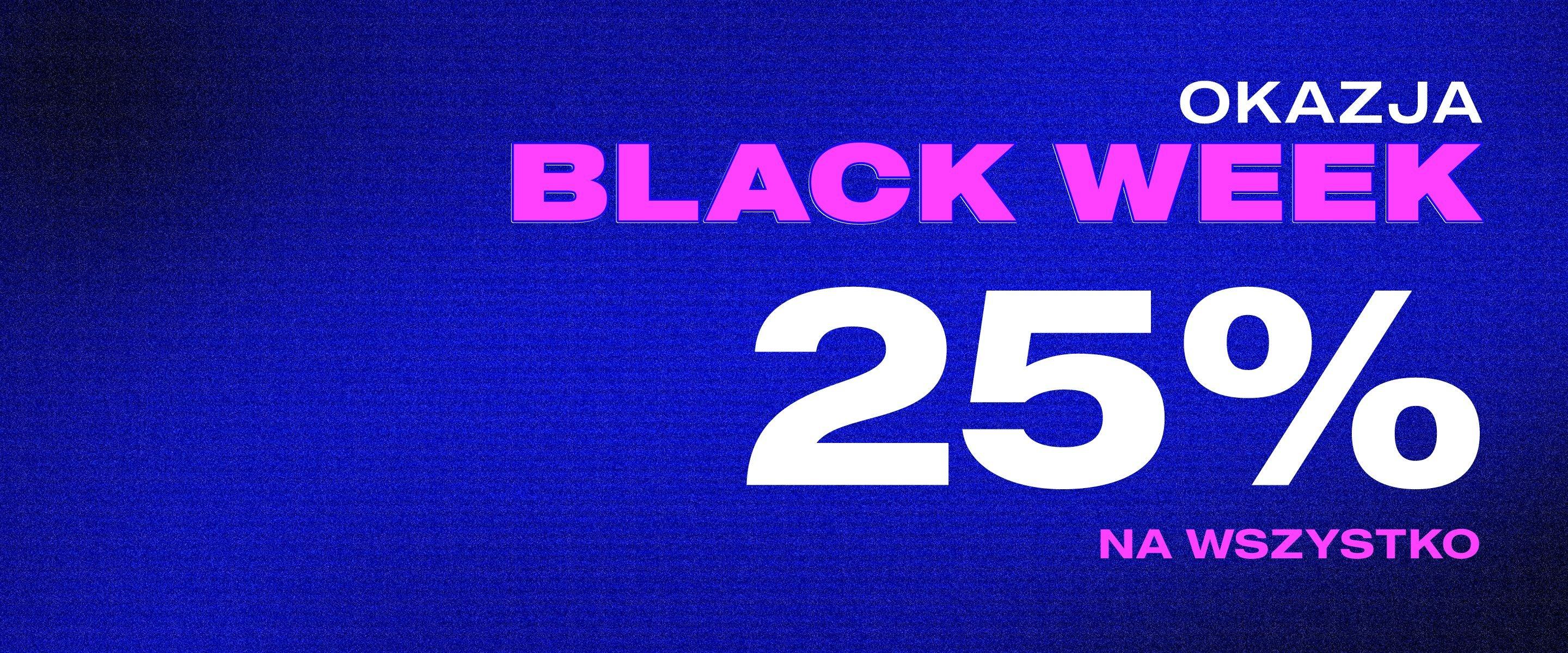 Obraz reklamowy z ofertą w dużym druku na niebieskim tle z elementami różowymi i fioletowymi.