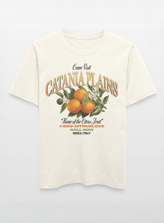 Camiseta de color beige y corte holgado con diseño cítrico Catania Plains