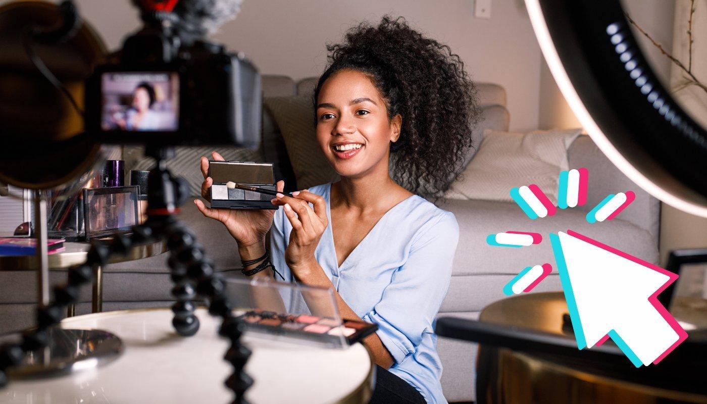 creator filming a tiktok video promoting tiktok shop