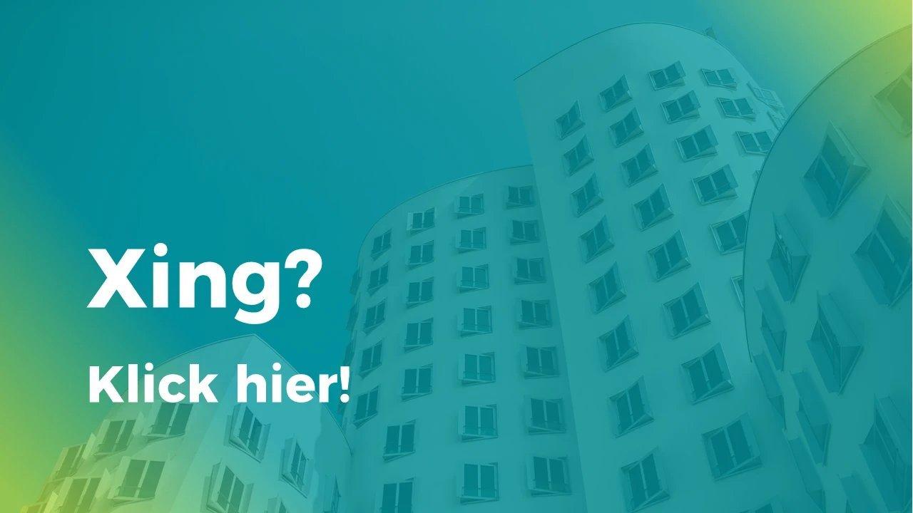 Moderne Architektur in starker Froschperspektive fotografiert mit dem call to action Xing - Klicke hier.