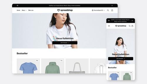Hauptansicht des neuen Shop-Frontends von Spreadshop.
