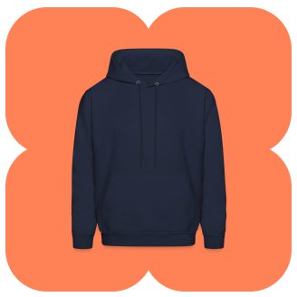 schwarzer, unbedruckter basic Hoodie mit Kapuze und Kordeln auf orangem Hintergrund