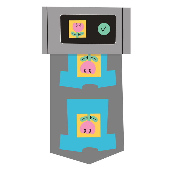 graphic of custom print on demand tshirts being automatically printed on machine