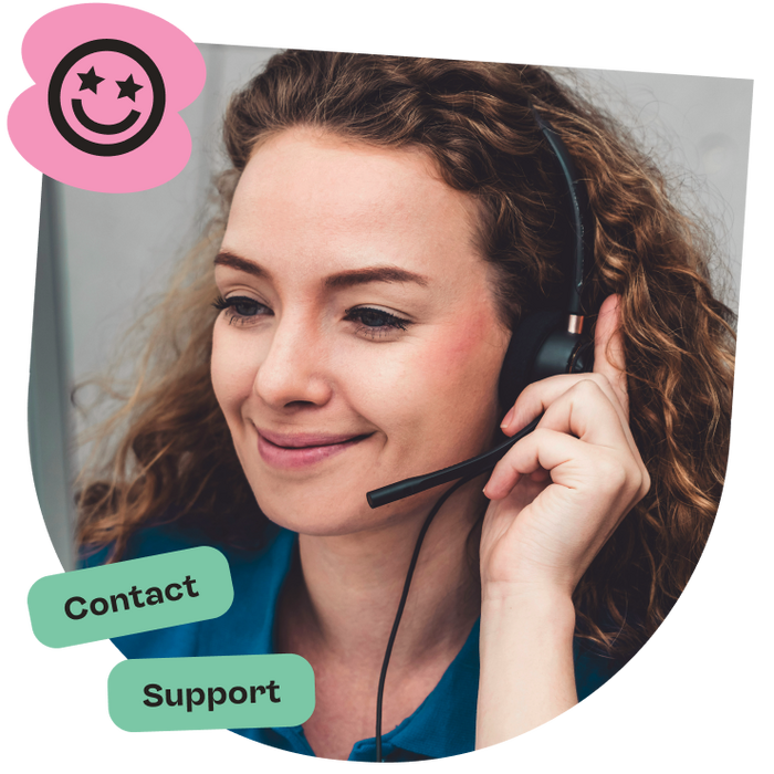 image of customer service rep with contact support text to illustrate spreadshop support