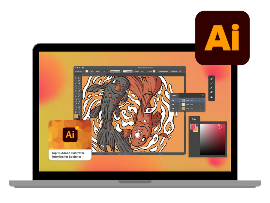 mockup of a fish graphic design made using adobe illustrator design tool