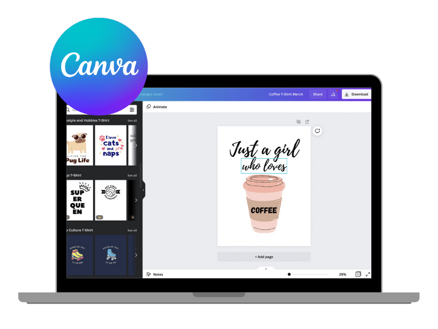 mockup of a coffee graphic design in canva backend