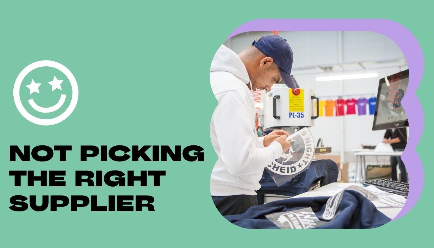 Print-on-demand production worker reviewing apparel production during order fulfillment