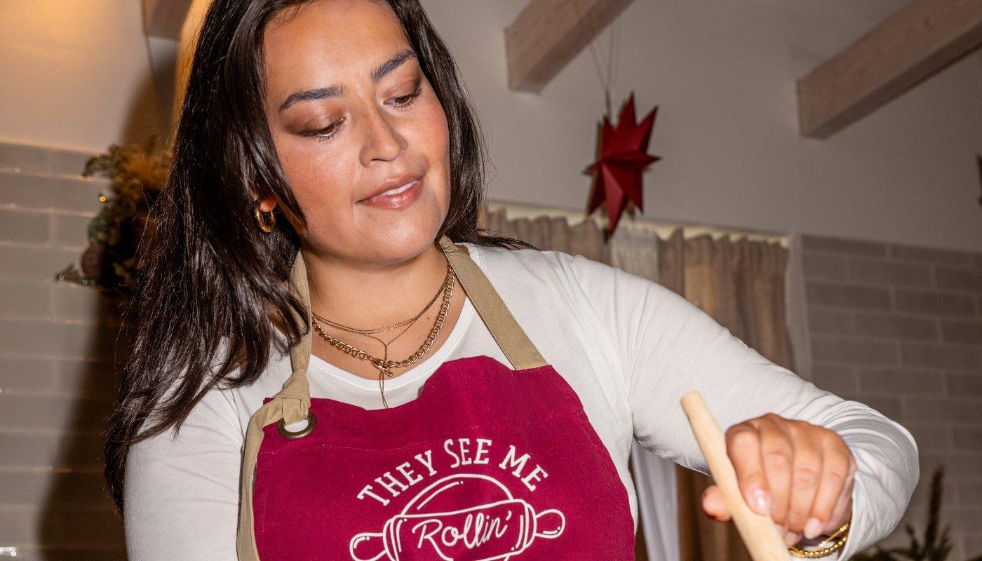 girl wearing custom baking apron