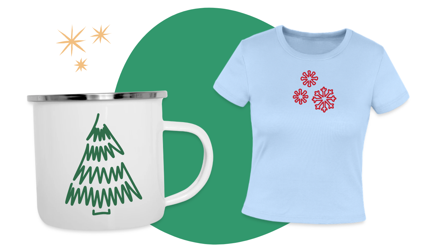 christmas doodle design on mug and t-shirt