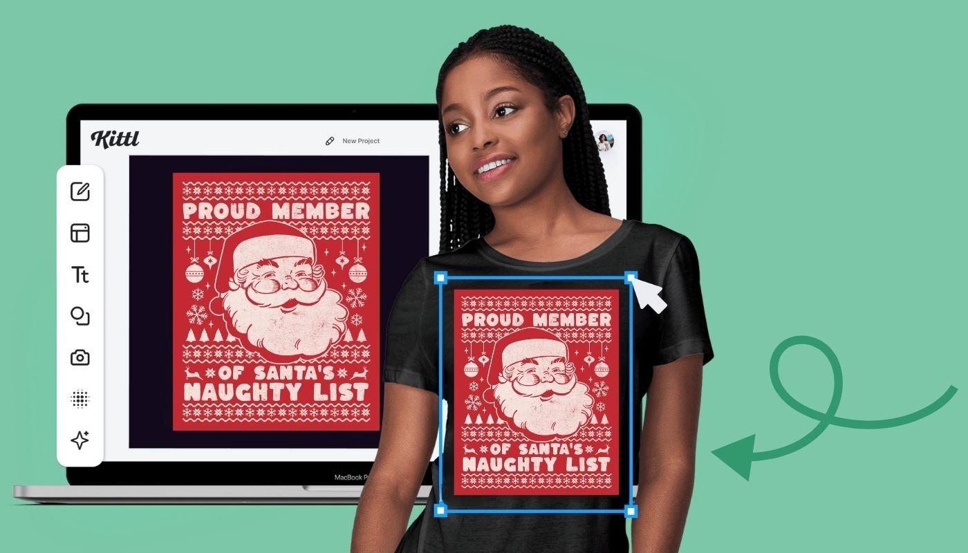 Applying a holiday graphic design to apparel using an online design tool like kittl