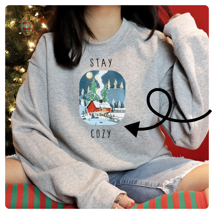 holiday merch design on sweatshirt