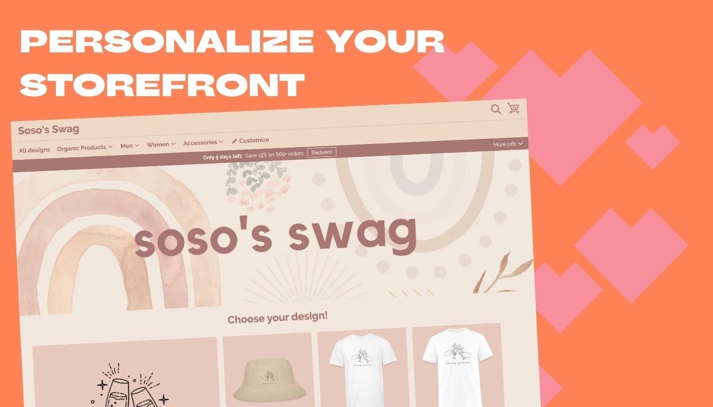 Example of a personalized online storefront for selling custom apparel