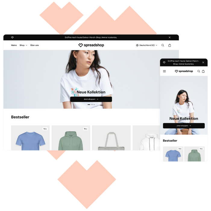 desktop and mobile view of new modern ecommerce storefront for spreadshop partners
