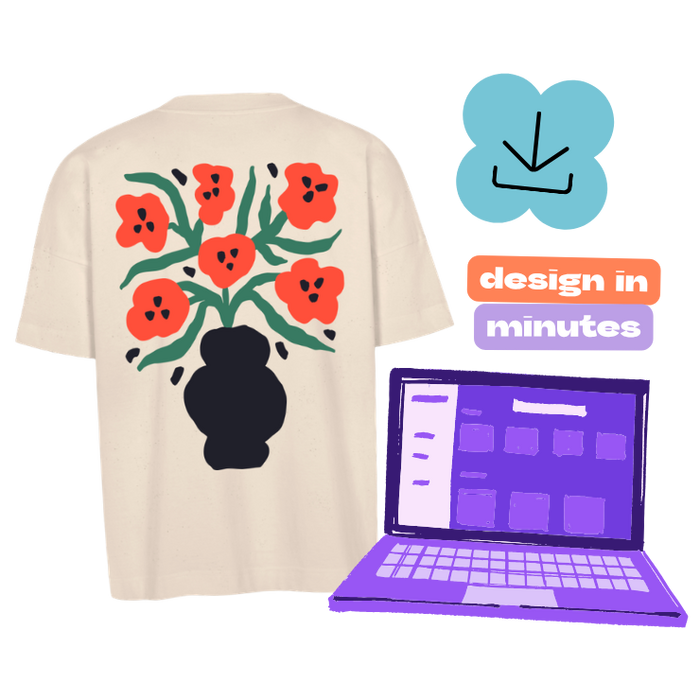custom flower design on back of t-shirt with canva backend image to illustrate how to design t-shirts with canva