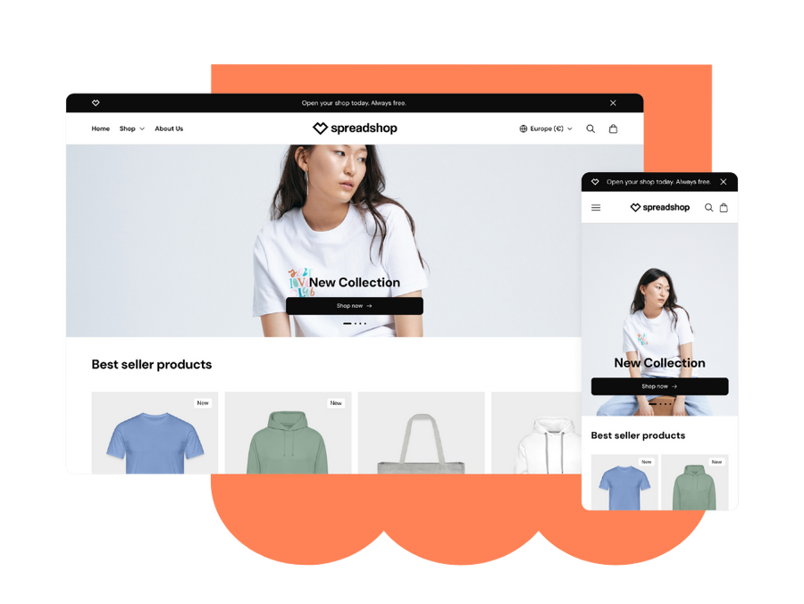 Vue bureau et mobile de la nouvelle boutique en ligne Spreadshop pour les partenaires