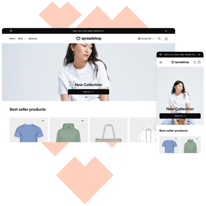 Vue bureau et mobile de la nouvelle boutique e-commerce moderne pour les partenaires Spreadshop