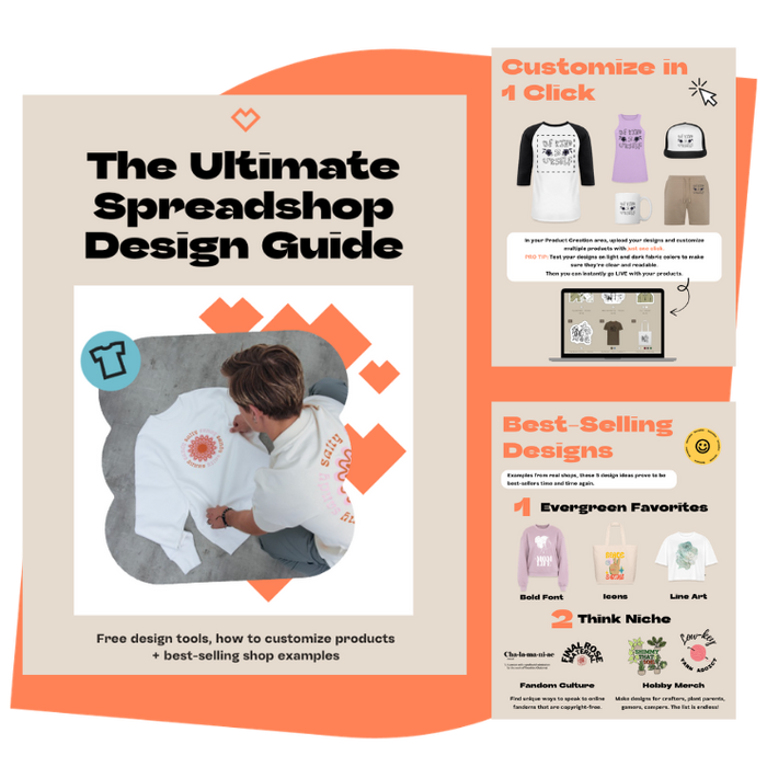 examples from spreadshop's ultimate print on demand design guide for new sellers