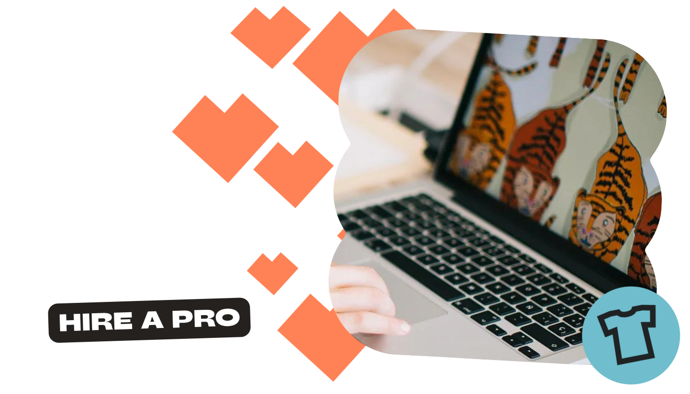 image of graphic design on laptop with "hire a pro" text