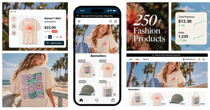 Spreadshop storefront of a fashion shop on desktop and smartphone
