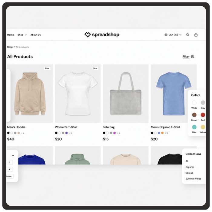 mockup of new version of product detail pages that better highlights colors, sizes, and features