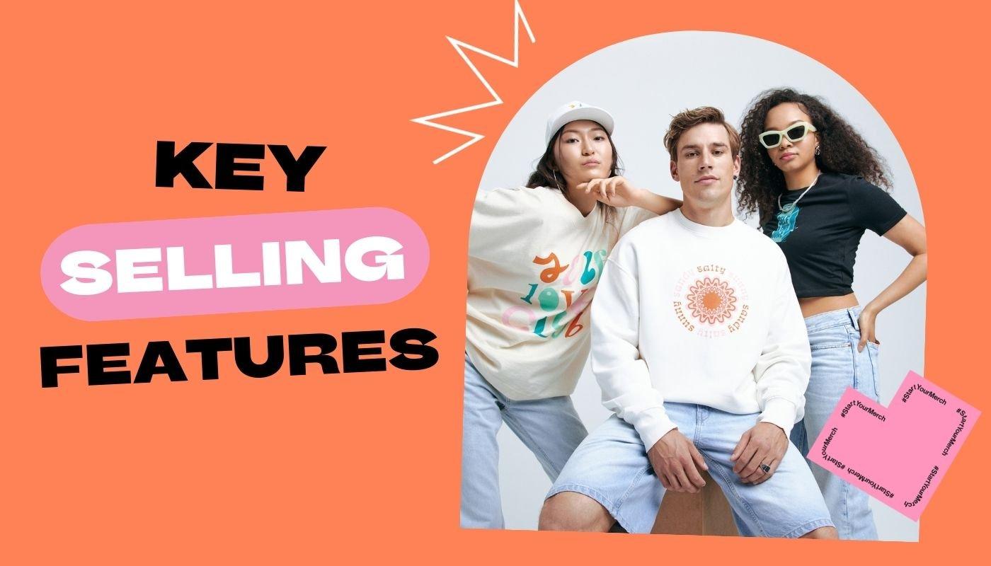 Models wearing custom apparel highlighting key selling features for online stores