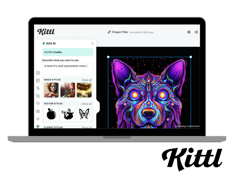 mockup of a wolf graphic design using kittl ai design tool