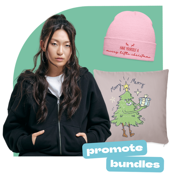 bundle of different products like hoodie, beanie, and pillow to show increased sales opportunity