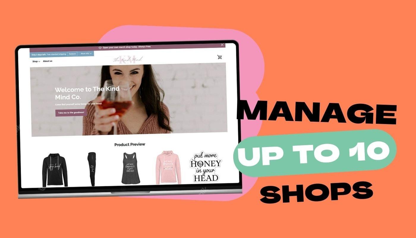 Screenshot of a real Spreadshop showing homepage with bold banner and featured products
