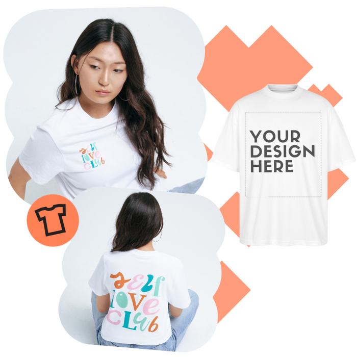 design mockup on different areas of a white t-shirt to show customization options for products
