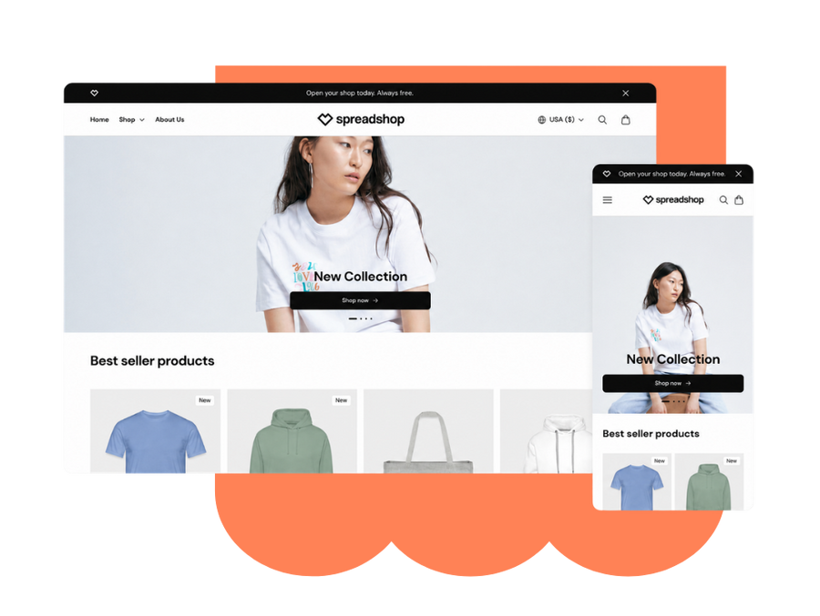 desktop and mobile view of new spreadshop ecommerce storefront for partners