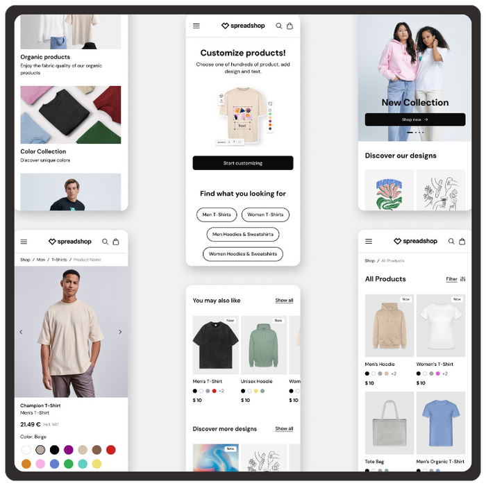 captures d'écran de différentes options de variantes de vitrines modulaires