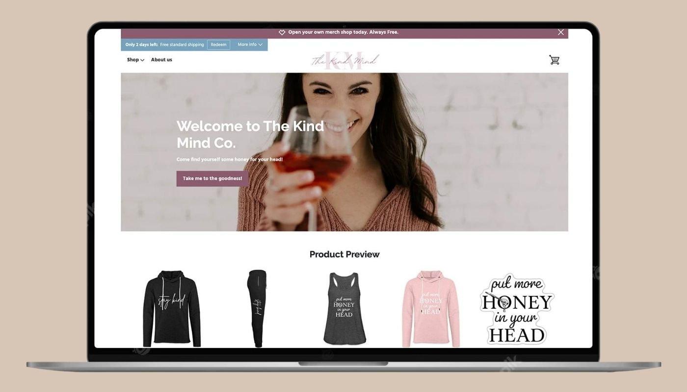 Example of an online merch shop homepage with multiple products displayed