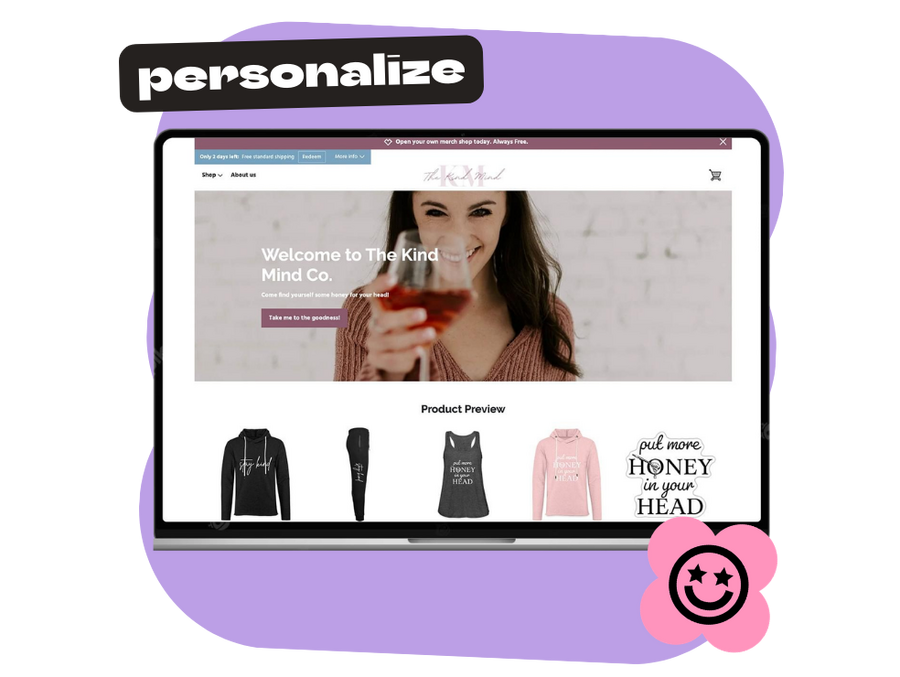 mockup of a real shop owner's spreadshop showing personalization potential